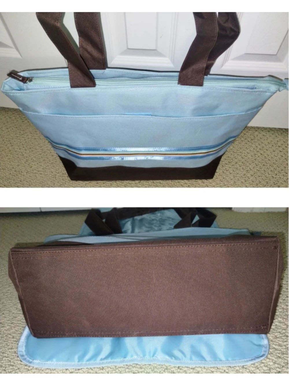 Zippered Diaper Tote Bag with Matching Changing Pad - One Size Blue and Brown